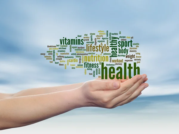 Abstract health word cloud in hands — Stock Photo, Image