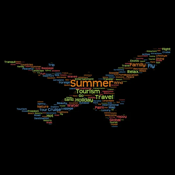 Tourism word cloud as plane silhouette — Stock Photo, Image