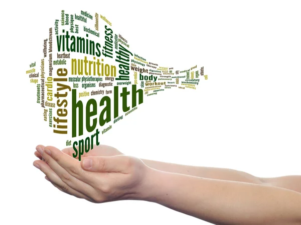 Abstract health word cloud in hands — Stock Photo, Image