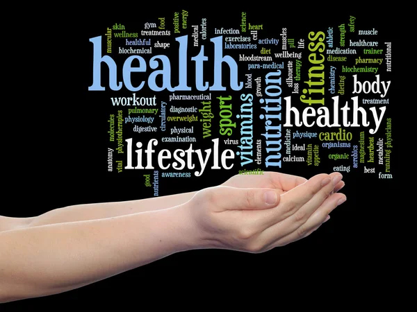 Abstract health word cloud in hands — Stock Photo, Image