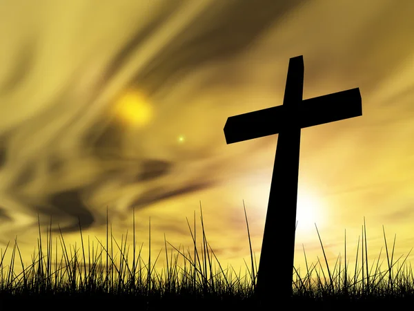 Black cross  in grass — Stock Photo, Image