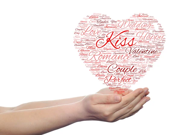 Valentine's Day wordcloud in hands — Stock Photo, Image