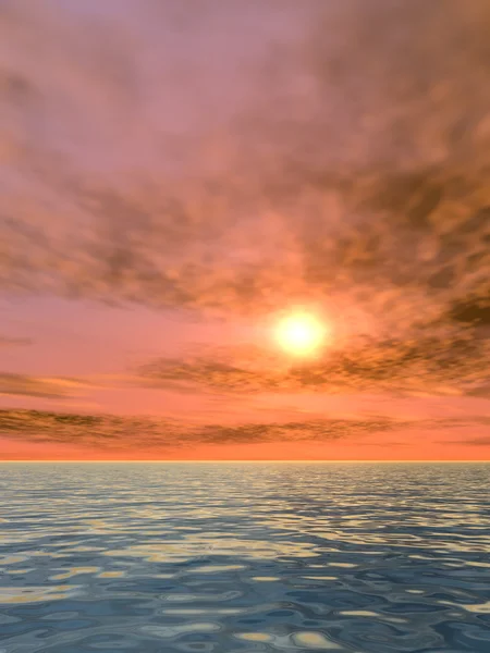 Ήλιος κοντά στον ορίζοντα και τη θάλασσα — Φωτογραφία Αρχείου