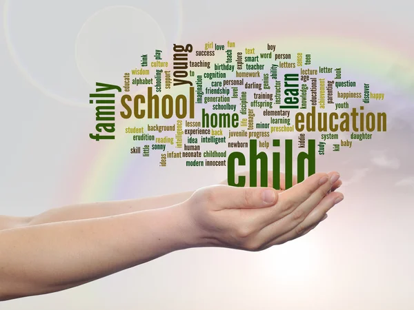 Onderwijs word cloud in handen — Stockfoto