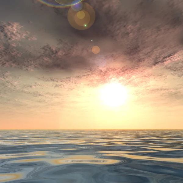 Słońce na horyzoncie i morze — Zdjęcie stockowe
