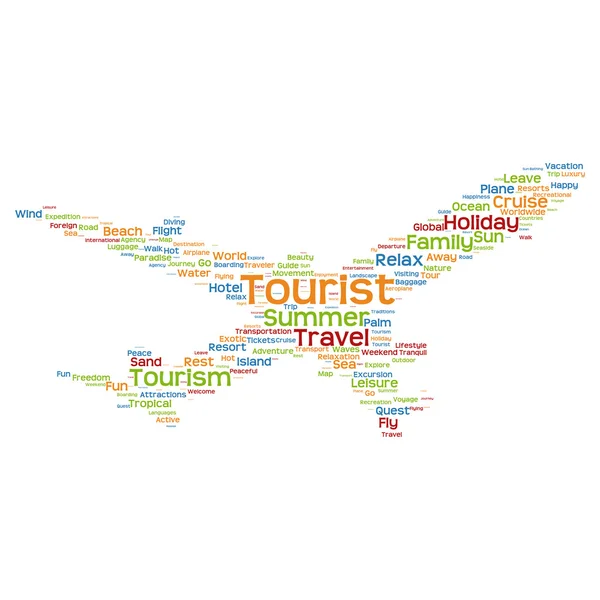Turism word cloud som planet silhuett — Stockfoto