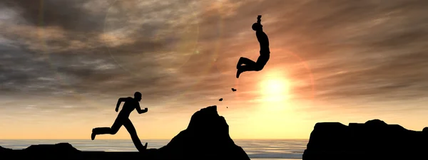 Silhouettes hommes sautant — Photo