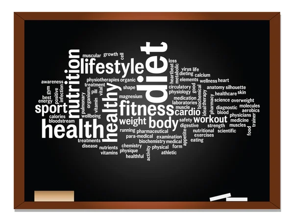 Gezondheid word cloud op blackboard — Stockfoto