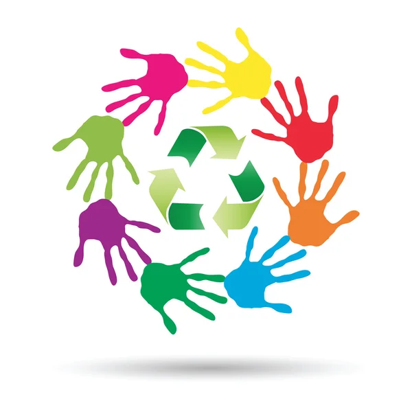 Kezet zöld recycle szimbólum — Stock Fotó
