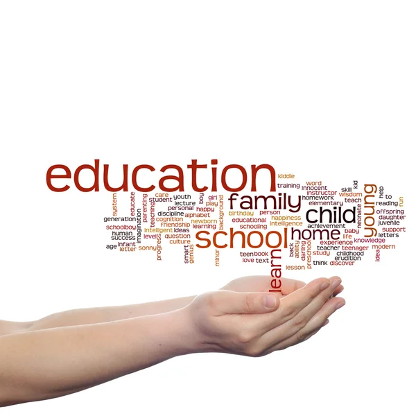 Onderwijs word cloud in handen — Stockfoto