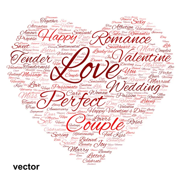 Valentine heart word cloud — Stock Vector