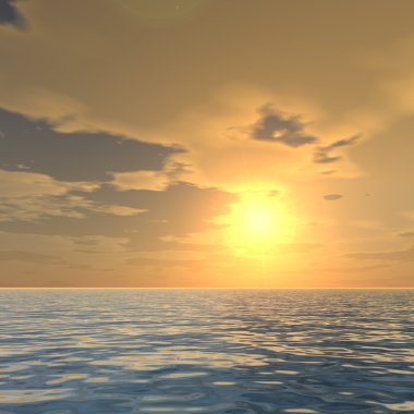 Güneş ufuk ve denize yakın 