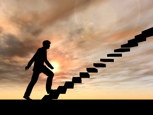 Businessman on stair  over sunset sky — Stock Photo, Image