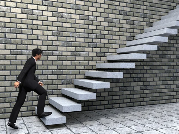 Бизнесмен карабкается по лестнице — стоковое фото