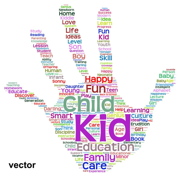 Utbildning hand skriva ut word cloud — Stock vektor