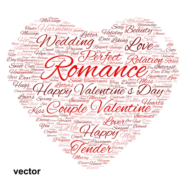 Valentijn hart word cloud — Stockvector