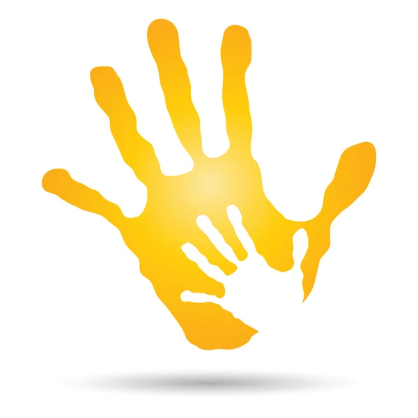 Empreintes de main mère et enfant jaune — Image vectorielle
