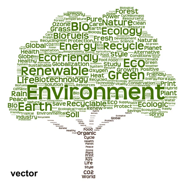 Ecología árbol palabra nube — Vector de stock