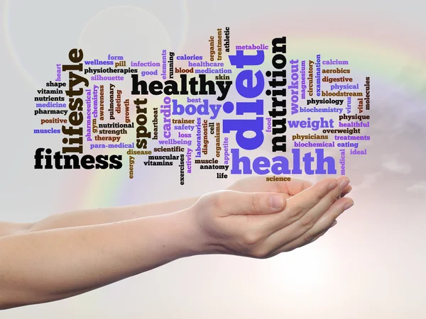 Gezondheid word cloud in handen — Stockfoto