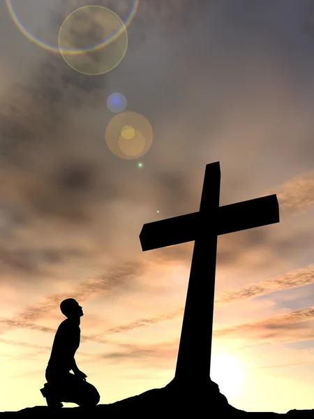 Religion symbol and man silhouette — Stock Photo, Image