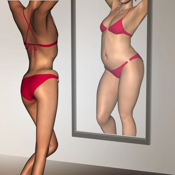 Женщина, как жир против подходят здоровым — стоковое фото