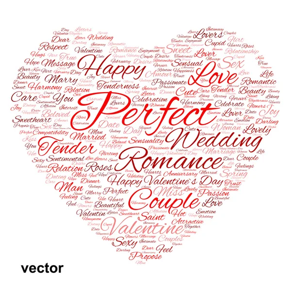 Valentine heart word cloud — Stock Vector