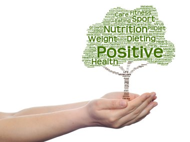 Koncept eller begreppsmässig svart hälsa text ordet moln som träd och gräs isolerad på vit bakgrund 