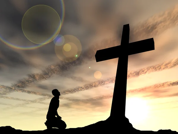 Religion symbol and man silhouette — Stock Photo, Image