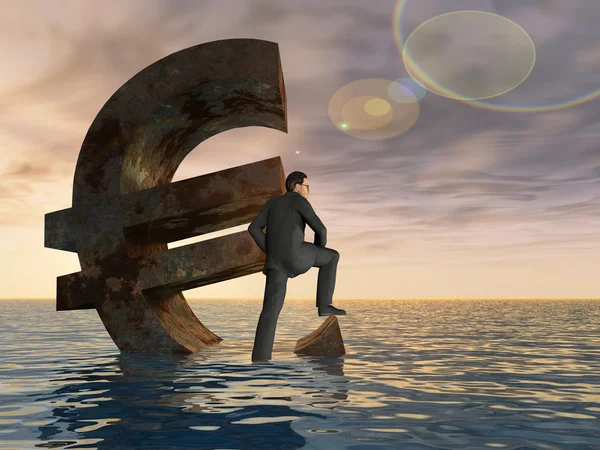 Euro symbol and  businessman sinking — Stock Photo, Image