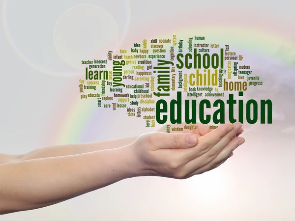 Education word cloud in  hands — Stock Photo, Image