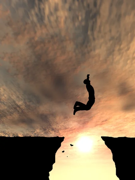 Σιλουέτα άνθρωπος πηδώντας από το γκρεμό — Φωτογραφία Αρχείου