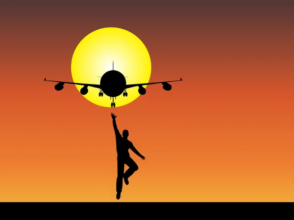 Businessman black silhouette with plane — Stock Photo, Image