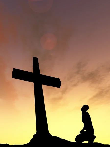 Religion symbol and man silhouette — Stock Photo, Image