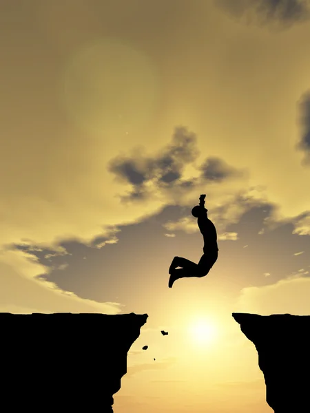 Young man  silhouette jumping — Stock Photo, Image