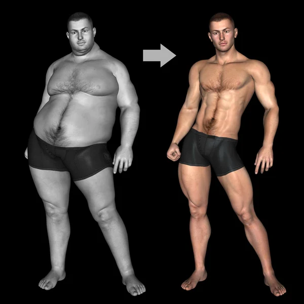 Overgewicht vs slim fit man — Stockfoto
