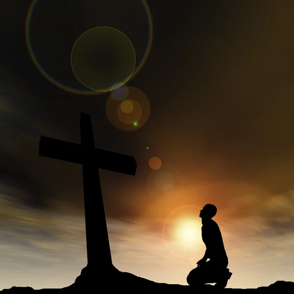 Religion symbol and man silhouette — Stock Photo, Image