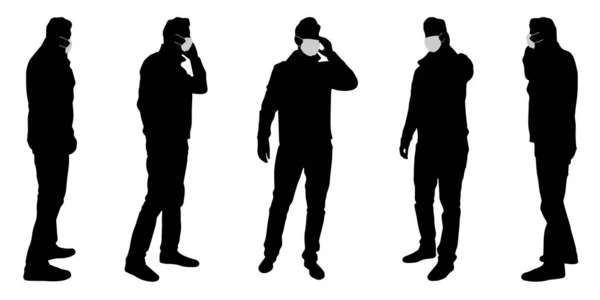 Concepto Vectorial Silueta Conceptual Los Hombres Hablando Mientras Que Distanciamiento — Archivo Imágenes Vectoriales