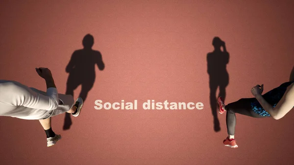 Concetto Concettuale Illustrazione Una Coppia Che Corre Mentre Distanza Sociale — Foto Stock