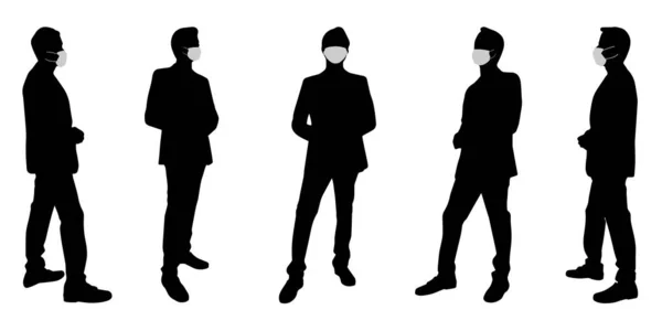 Vektor Konzept Konzeptuelle Silhouette Männer Sprechen Während Soziale Distanzierung Als — Stockvektor