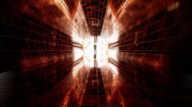Başarının, inancın, geleceğin ya da umudun metaforu olarak parlak bir ışığa sahip kavramsal ya da kavramsal karanlık tünel ya da kavramsal karanlık tünel, yürüyen adamın yeni fırsatlara ya da özgürlüğe giden siyah silueti.