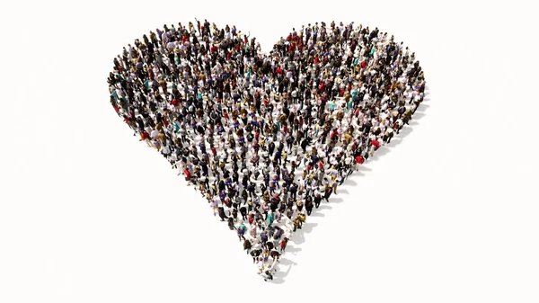 Concept Conceptual Large Gathering People Forming Image Red Heart White — Stock Photo, Image