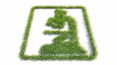 Kavramsal yeşil çimen sembolü beyaz arka plan, ışık mikroskobu imgesinin işareti. Tıp, araştırma, biyoteknoloji, eğitim veya keşif için 3D illüstrasyon metaforu