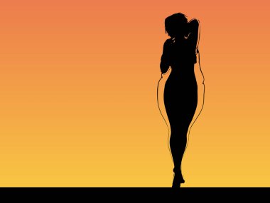 Kavramsal şişman şişman şişman kadın zayıfa karşı kilo verdikten sonra sağlıklı vücuda uyuyor ya da gün batımında kasları zayıf genç bir kadınla diyet yapıyor. Fitness, beslenme veya şişmanlık obezite, sağlık şekli 3D illüstrasyon