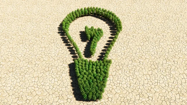Concept or conceptual group of green forest tree on dry ground background, sign of  a  lightbulb. 3d illustration metaphor for inspiration, brainstorming, invention, energy-saving, power, electricity