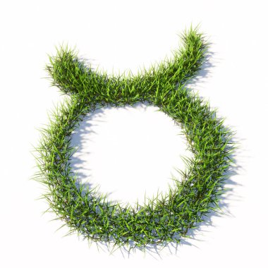 Kavramsal yeşil çimen sembolü beyaz arka plan, boğa burcunun işareti. Ezoterik, mistik, astrolojinin öngörü gücü için 3D çizim sembolü