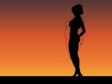 Vektör kavramsal şişman, şişman, şişman kadın, kilo verdikten sonra zayıf vücuda uyuyor ya da gün batımında kasları zayıf genç bir kadınla besleniyor. Fitness, beslenme veya şişmanlık obezite, sağlık şekli