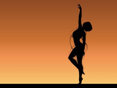 Vektör kavramsal şişman, şişman, şişman kadın, kilo verdikten sonra zayıf vücuda uyuyor ya da gün batımında kasları zayıf genç bir kadınla besleniyor. Fitness, beslenme veya şişmanlık obezite, sağlık şekli