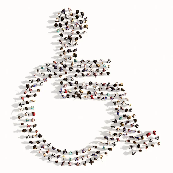 Concept Conceptual Large Community People Forming Wheel Chair Sign Illustration — Stock Photo, Image