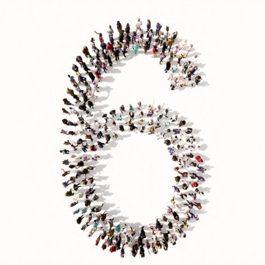 Yazı tipi 6 'yı oluşturan kavramsal ya da kavramsal geniş topluluk. Birlik ve çeşitlilik için 3d illüstrasyon metaforu, insani yardım, takım çalışması, işbirliği, eğitim, arkadaşlık ve toplum