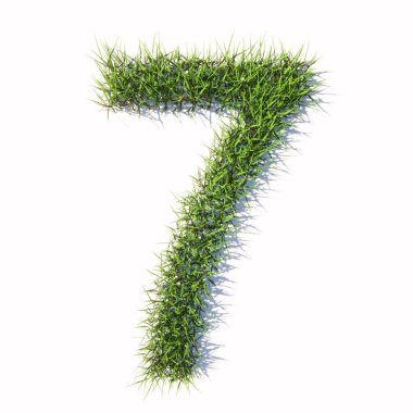 Kavramsal yeşil çimen sembolü beyaz arka plan, yazı tipi 7. Doğa, koruma, organik, büyüme, çevre, ekoloji, ilkbahar ya da yaz için 3d illüstrasyon metaforu